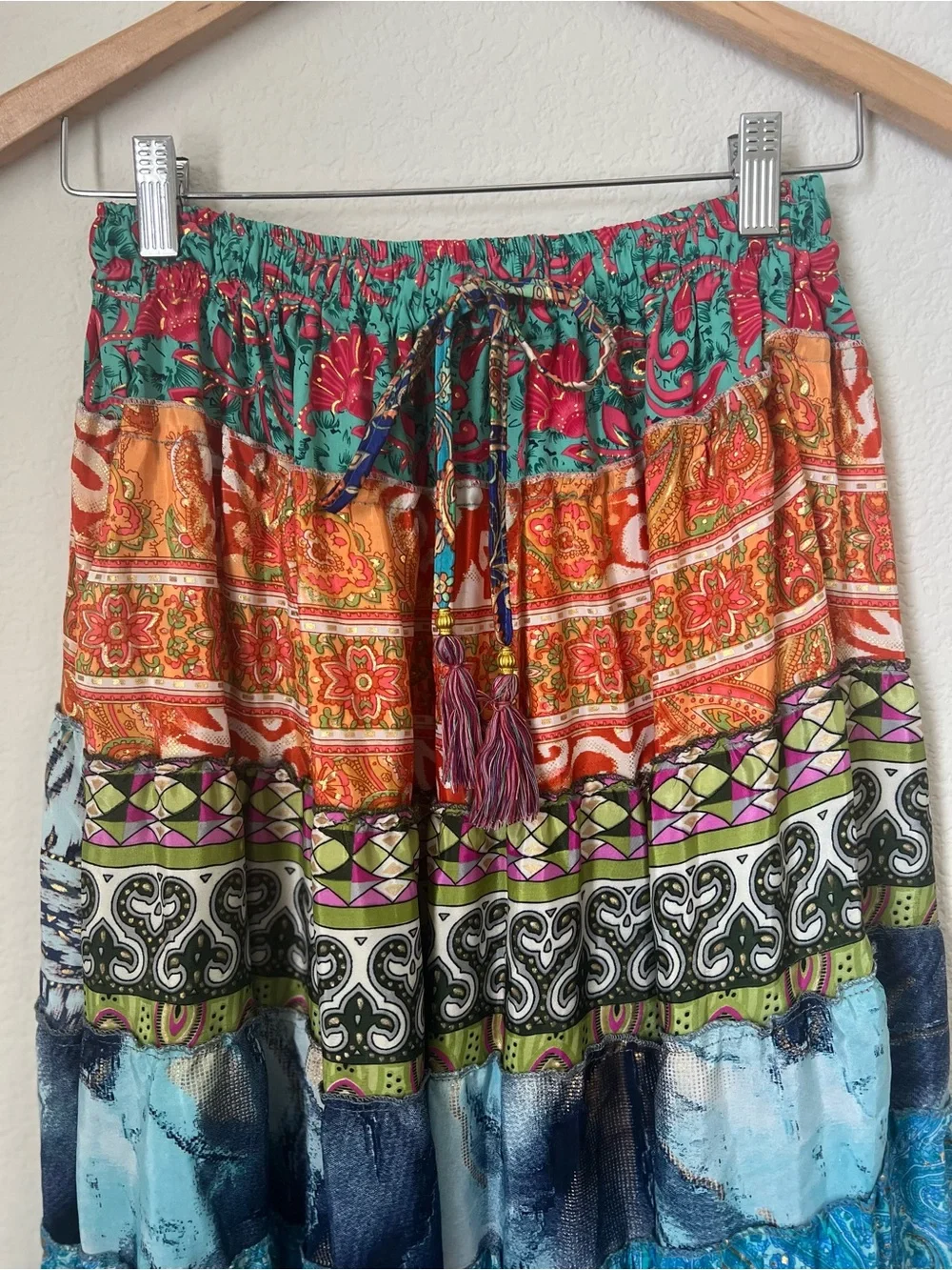 Boho Tiered Patchwork Maxi Skirt - Vibrant Multicolor